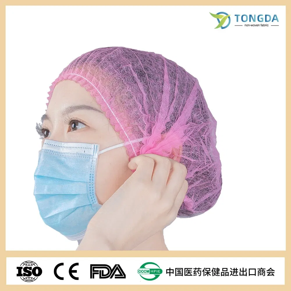 High Quality Disposable Non Woven Stripe Cap Pleated Mob Cap Clip Cap