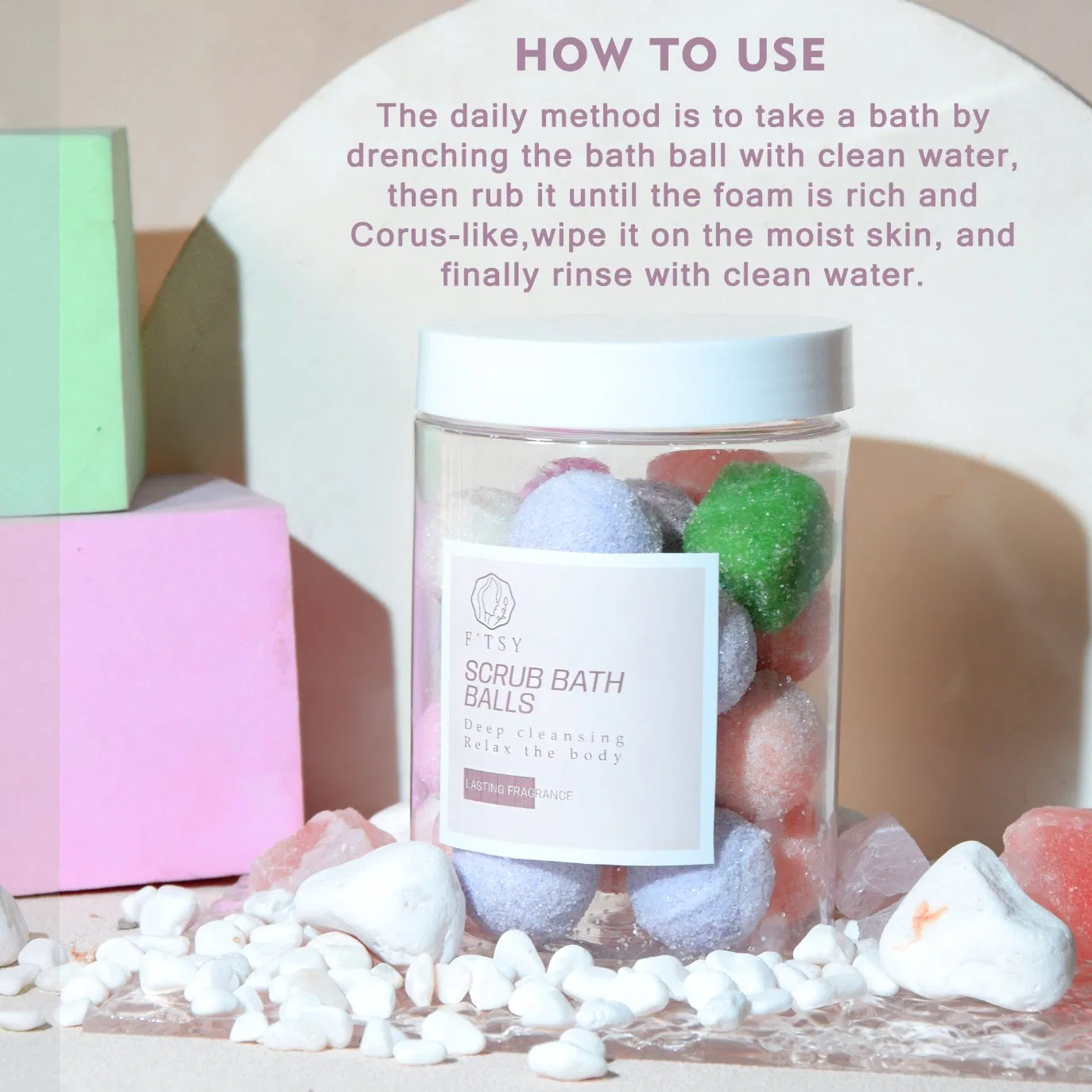 OEM/ODM Herbal Vitamin C Bath Candy Exfoliator Deep Cleansing Gentle Cleansing Sugar Scrub Balls