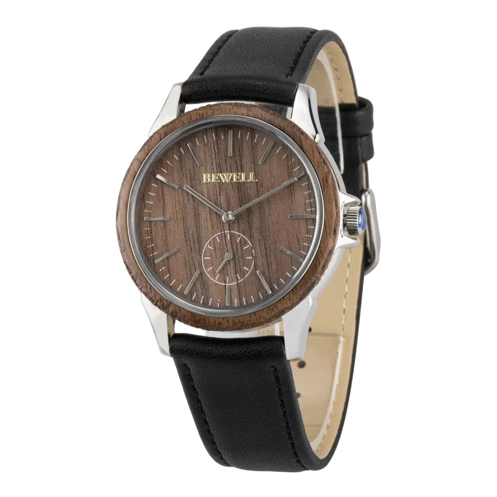 Custom Stainless Steel Watch with Wood Bezel Executive Leather Strap Japan Quartz Luxury Watch for Men Wristwatch Private Label