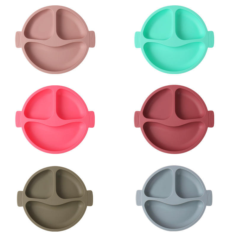 Baby Safe Silicone Dining Plate Solid Cute Children Dishes Training Tableware Kids Feeding Bowls Fits Most Highchair Trays