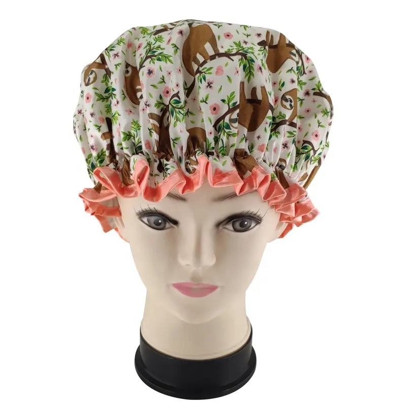 High Quality Printing Shower Caps Low MOQ Large Enough Elastic Double Layer