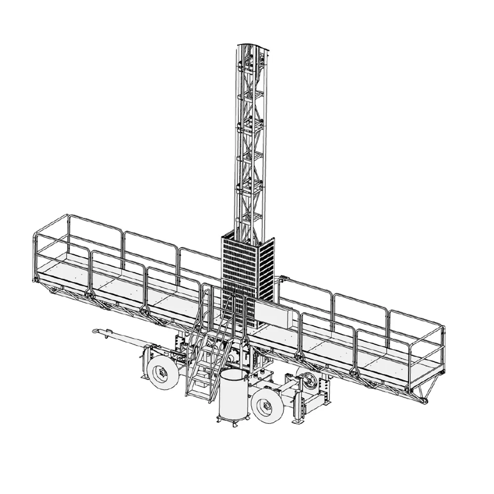 Facade with Travelling Chassis Rack and Pinion Twin Mast Climbing Work Platform