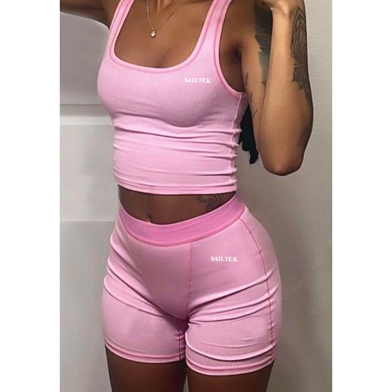 Комплект женский летний майка и шорты в рубчик с логотипом