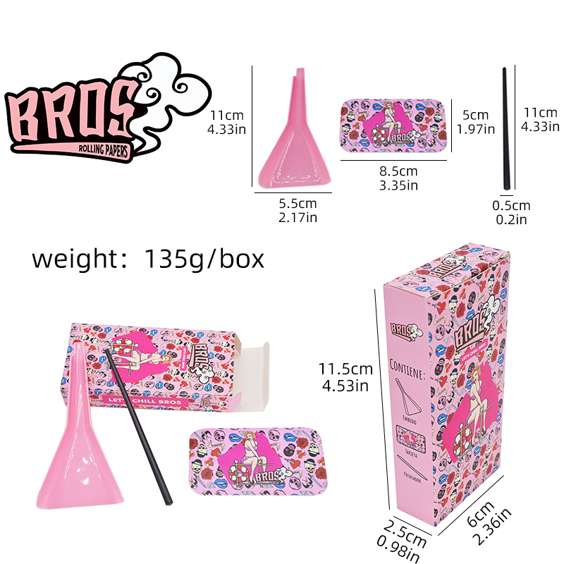 Bros Beauty Style Box Set Rolled Cone Rolling Paper of Triangle Funnel + Card + Plastic Strips