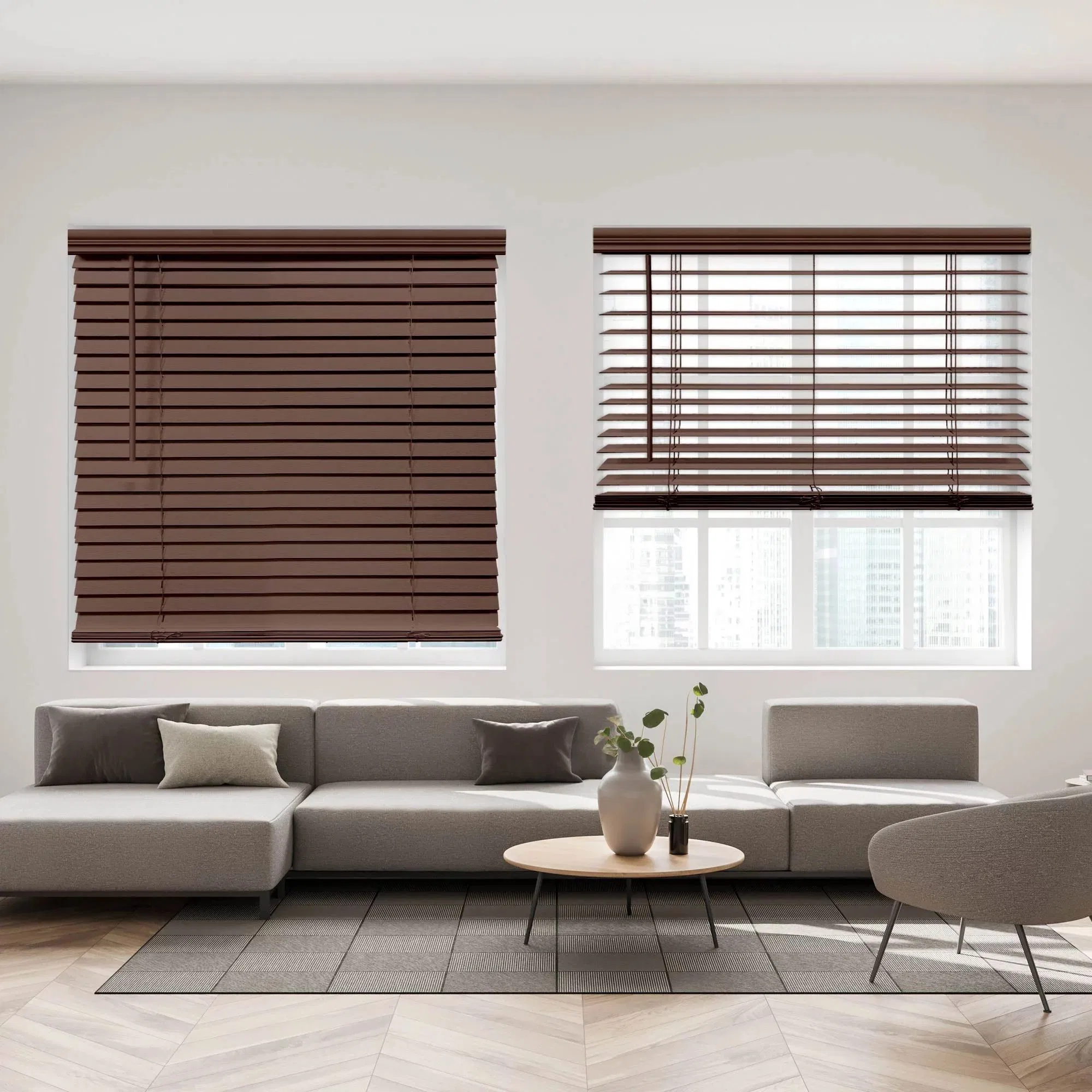 Durable Faux Wood Window Shades Roller Blinds Wooden Blinds