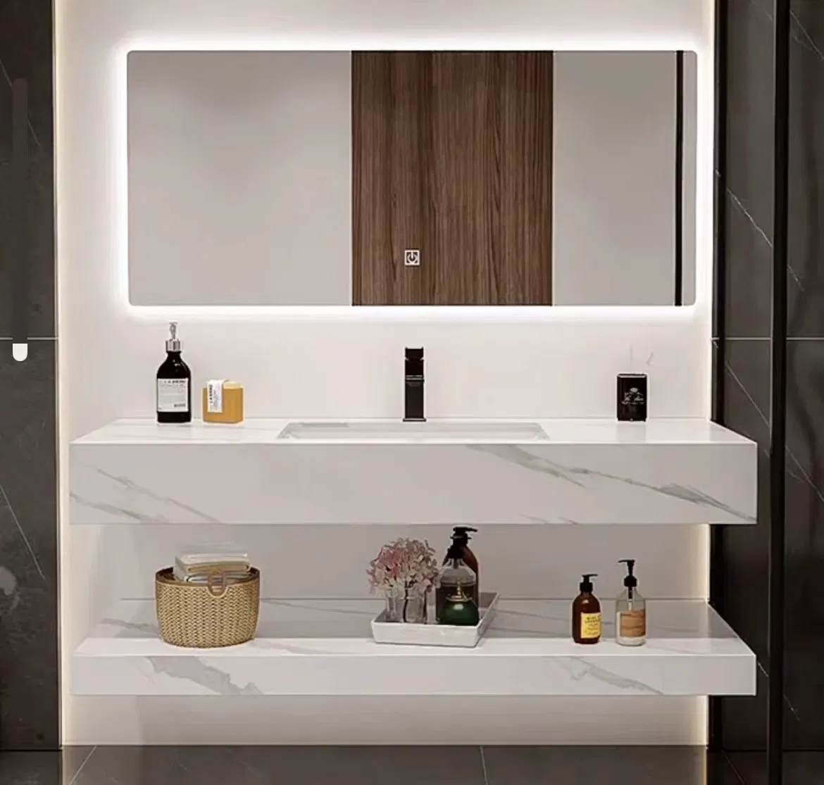 Contemporary Bathroom Vanity Set Featuring Elegant Artificial Stone Sink