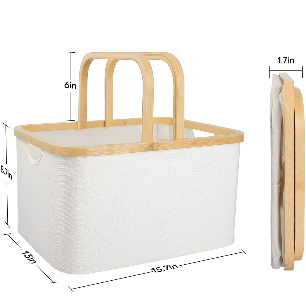Portable Collapsible Fabric Storage Baskets for Wardrobe Closet with Bamboo Handles