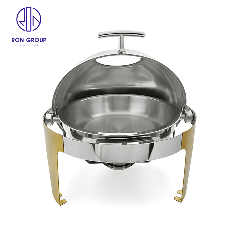 Factory Price Buffet Stove Visible Silver with Gold Rectangle Food Warmer Electric Ues Fuel Use Chafing Dish
