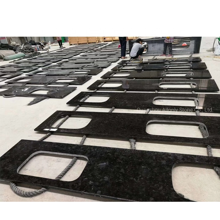 Hotel Project Design Prefab Angola Black Granite Bathroom Vanity Top with Ceramic Sink