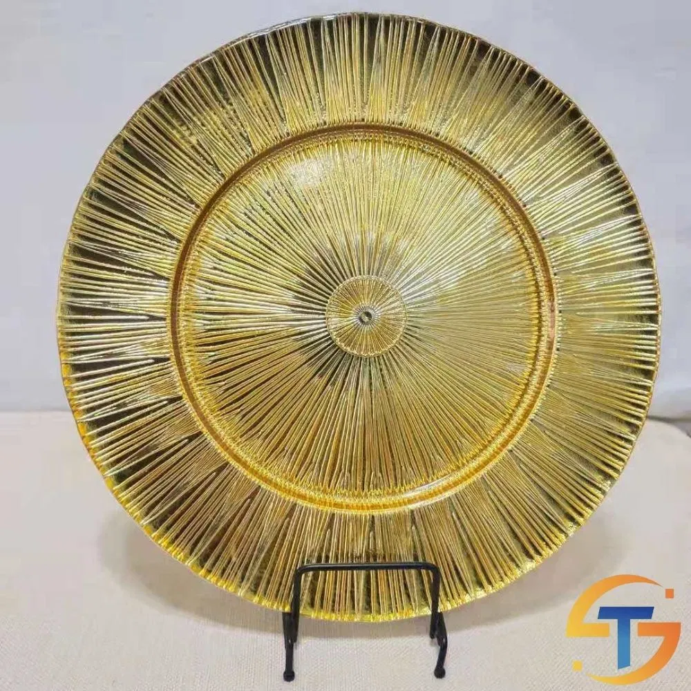 Gold 13 Inch Chargers Dishes Party Plates Glass Charger Plate for Table Decoration