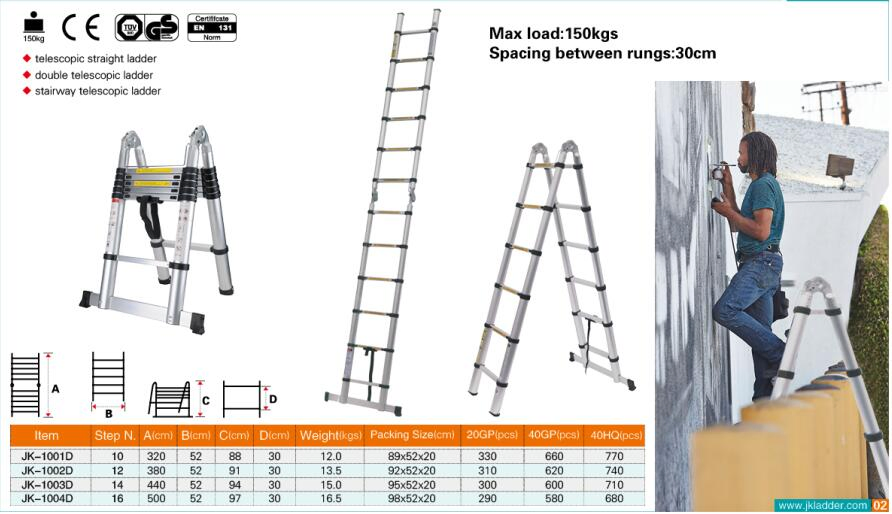 3.8m Extension Telescopic Aluminium Ladder Multi-Purpose Ladder