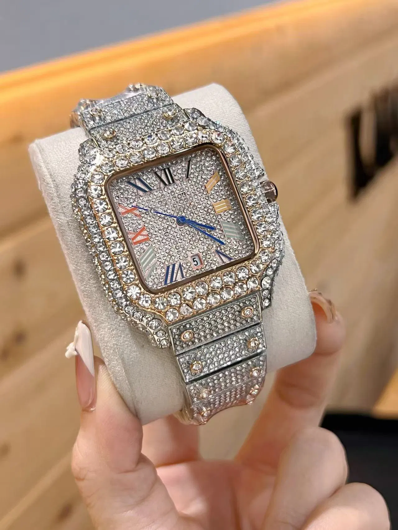 Luxury Diamond-Set Watch Vvs1 Vvs2 High-Quality Diamond Watch Fashionable Moissanite Mechanical Watch Fully Automatic Wristwatch
