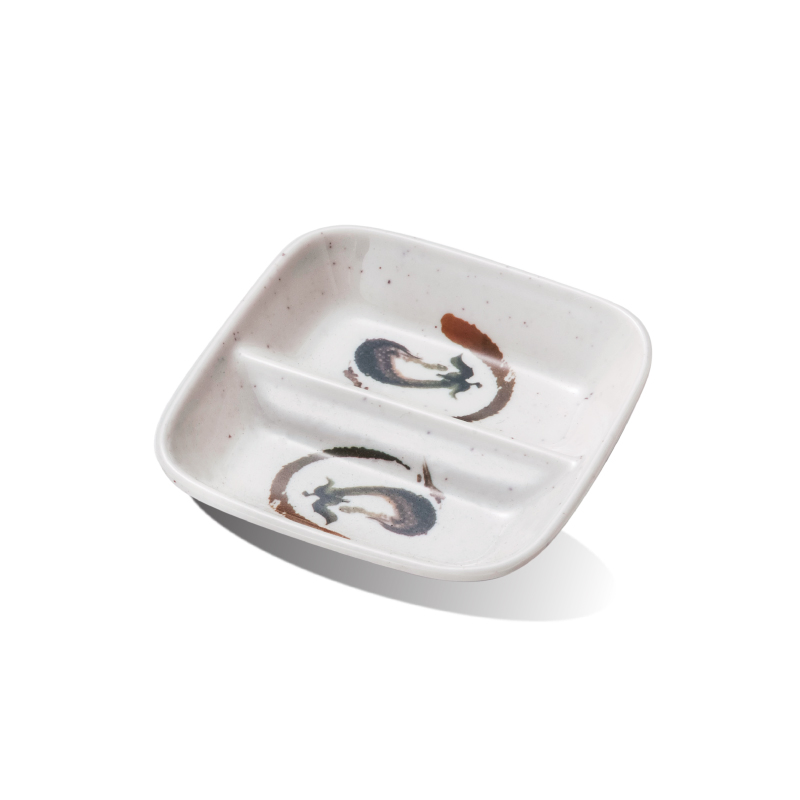 Divided Sauce Plate Melamine Material 2-Divided Sauce Plate Sushi Restaurant Sauce Plate