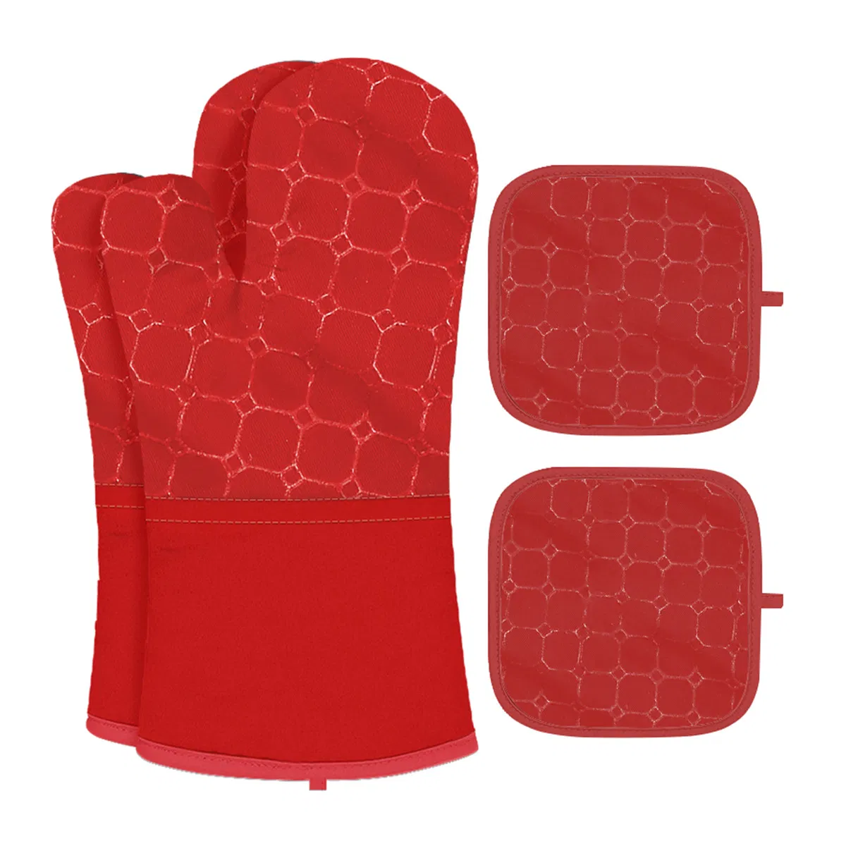 Pure Cotton Silicone Heat-Insulating and Anti-Slip Gloves, Lengthened and Thickened High-Temperature Resistant Oven Gloves