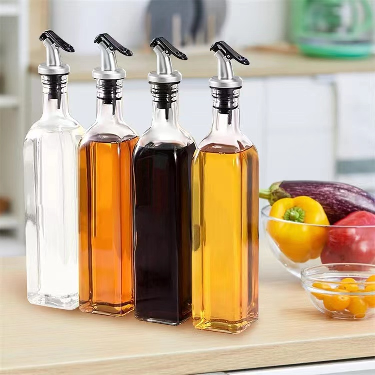 100ml Empty Clear Square Cooking Oil Olive Oil Glass Bottle with Spout