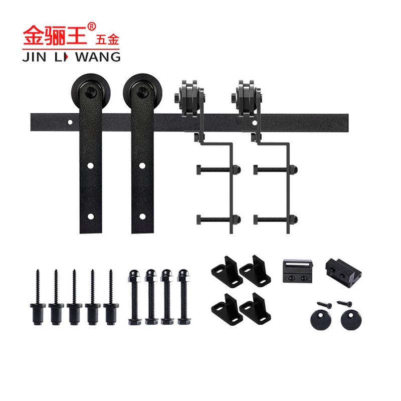 Barn Door Hardware Accessories Kits Black Nylon Wheel Carbon Steel Rail Hanging Roller