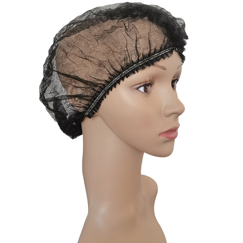 PP Nonwoven Breathable Comfortable Hairnets Disposable Head Cap Food Service Bouffant Hair Cap 21" Black