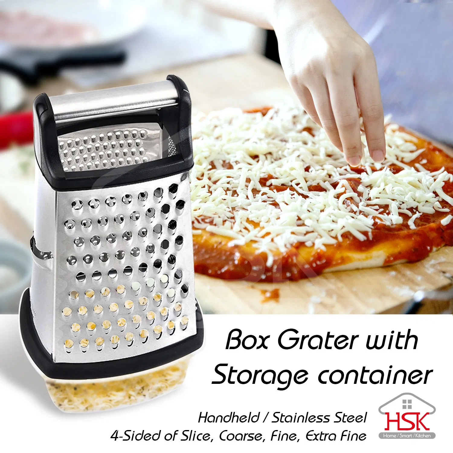 4-Sided Stainless Steel Box Grater with Detachable Storage Container