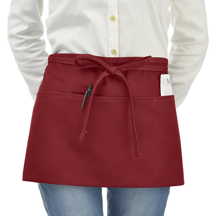 100% Cotton Restaurant Waiter Design Waist Apron Factory with Front Pocket