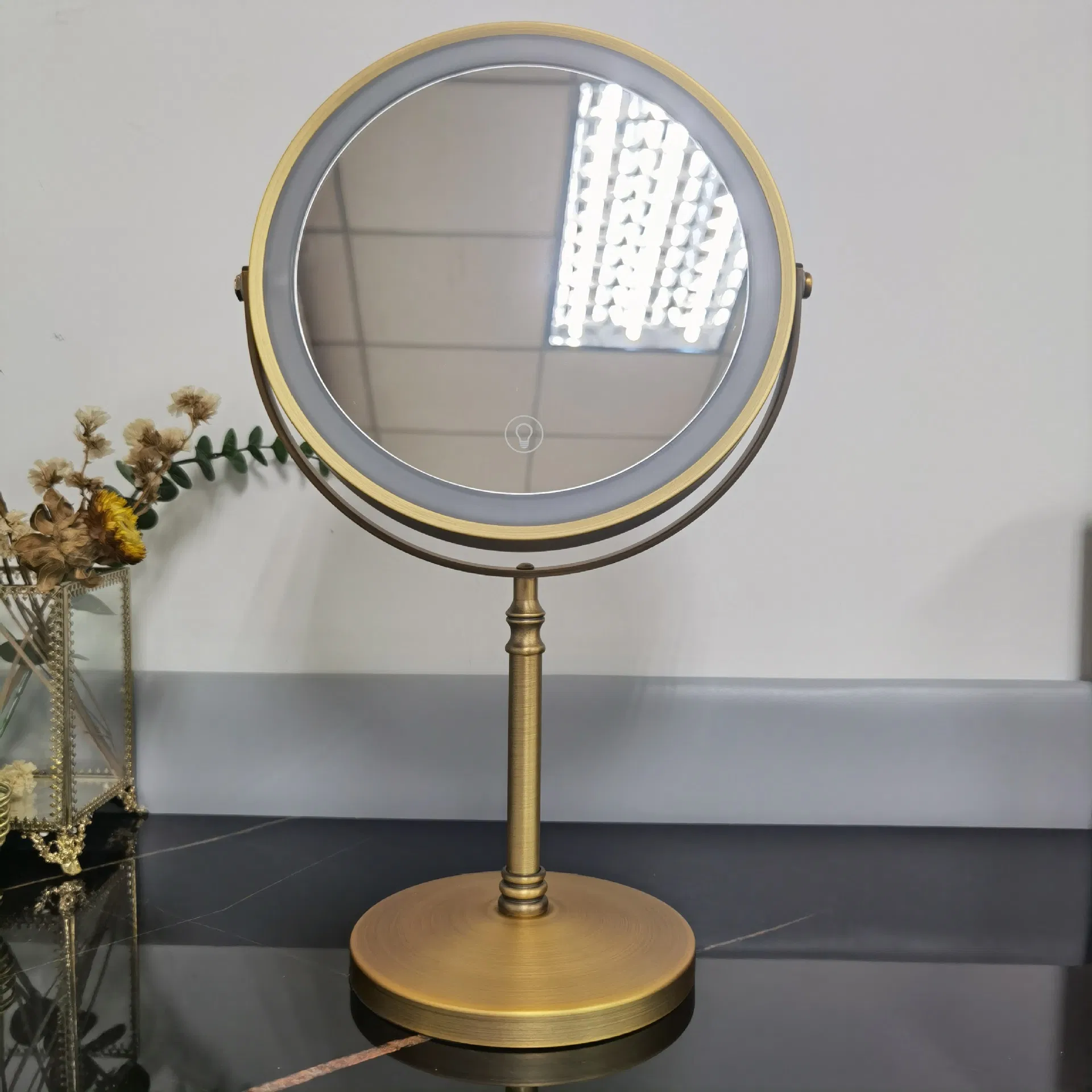 Lighted Makeup Mirror, 8" Rechargeable Double Sided Magnifying Mirror with 3 Colors, 1X/10X 360° Rotation Touch Screen Vanity Mirror
