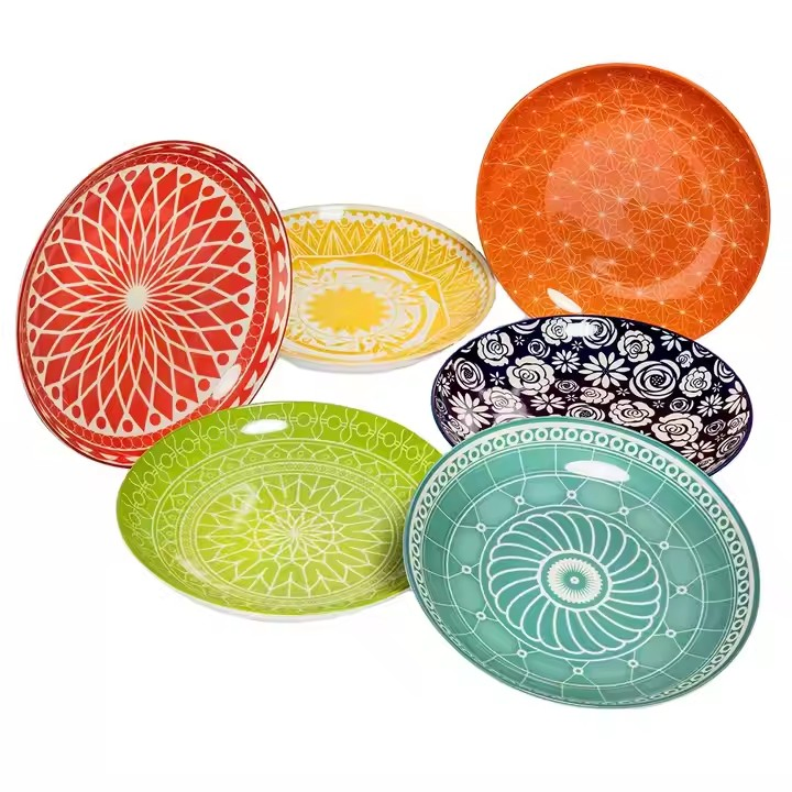 8"Coup Moon Soup Bowl with Stamp Decal Ceramic Porcelain Tableware