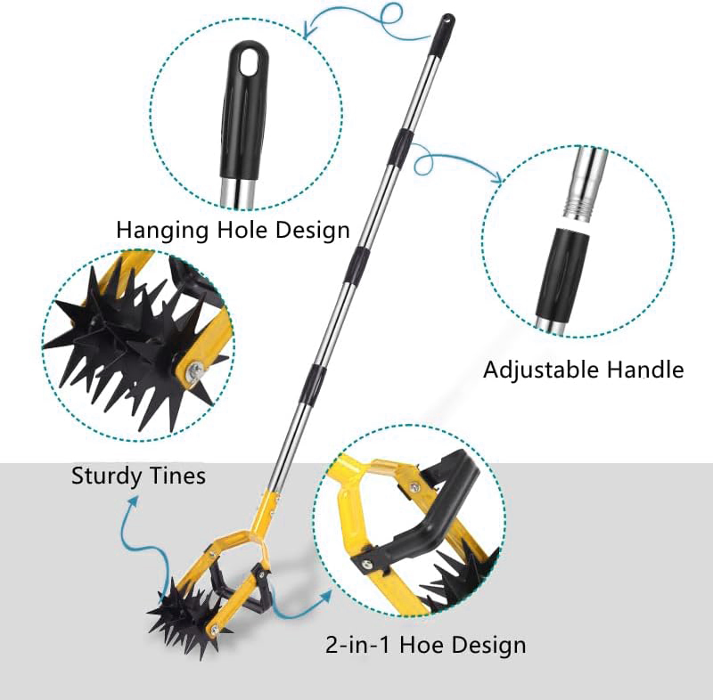 Walensee Rotary Cultivator Garden Tool, Adjustable Long Handle Manual Yard Tiller