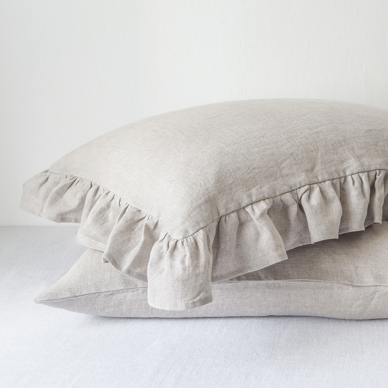 OEM Linen Solid Color with Ruffled Edge Dormitory Cotton Pillow Case