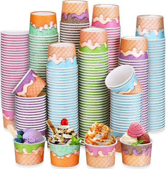 Wholesale Disposable Custom Printed Paper Ice Cream Cup with Plastic Lid