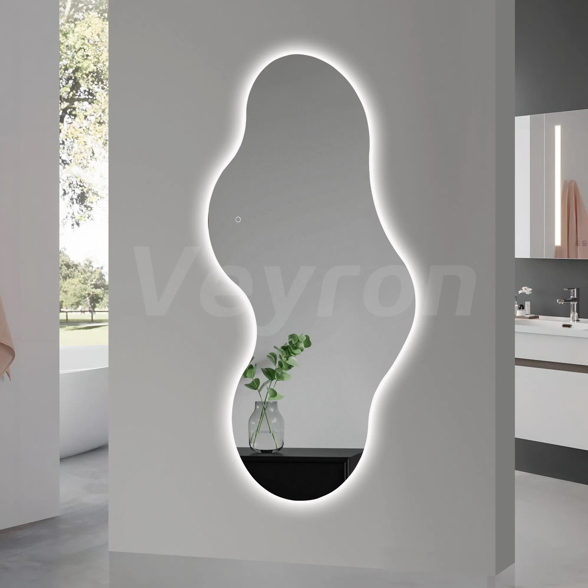 Customize Irregular Home Decor Inner Furniture Glass Mirror Full Length Bathroom LED Backlit Makeup Vanity Lights Wall Mirror/Cabinet/Toilet/Hair Dryer/Shower