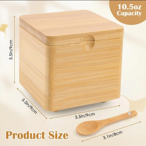 Kitchen Square Bamboo Salt Box with Magnetic Lid Elevated Feet