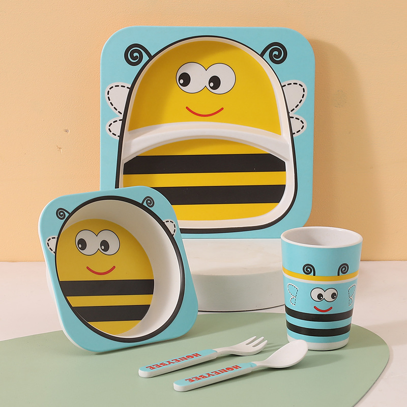 Детский набор посуды с пингвином из бамбука