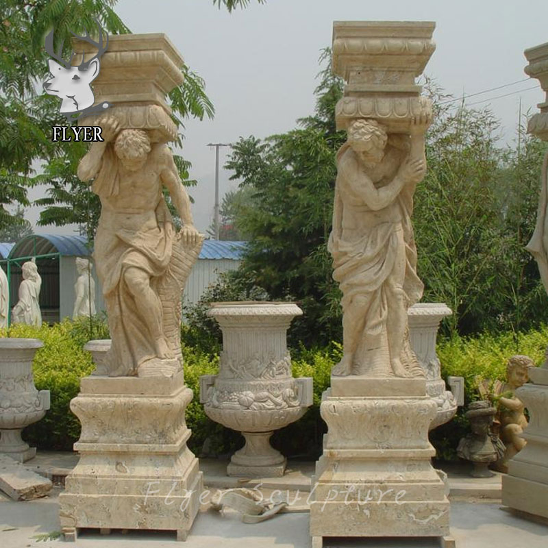 Home Decoration Modern Hand Carved Natural Stone Greek Lady Statue Beige Marble Column