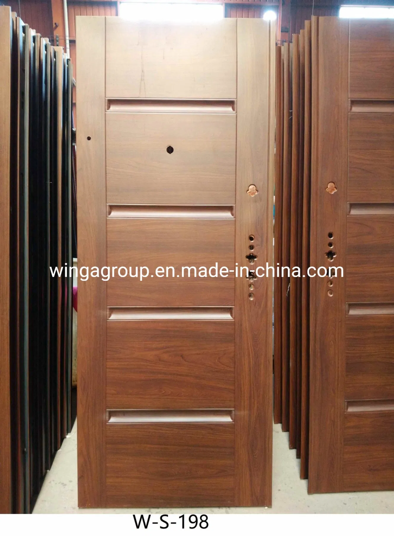 Main Front Entry Wood Color Security Steel Metal Iron Entry Door