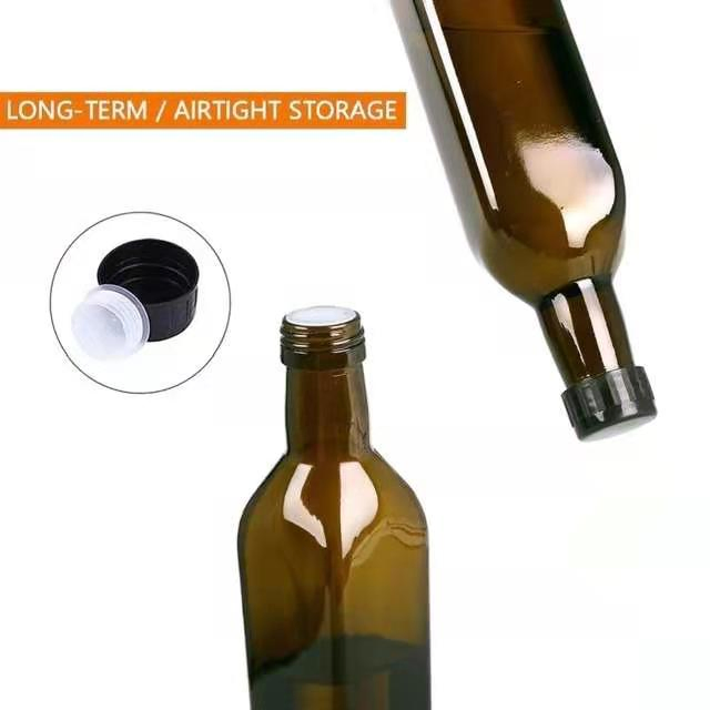 500ml Dark Brown Square Olive Oil Bottle Pour Spout Olive Oil Glass Bottle