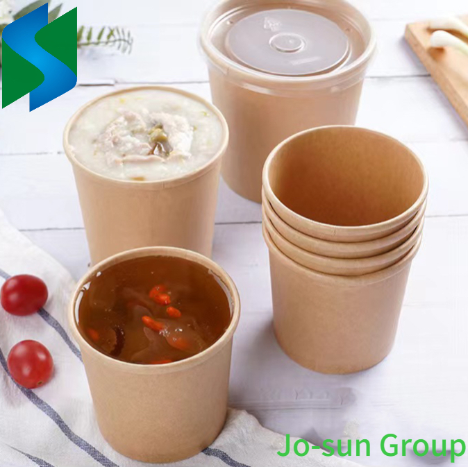 Disposable Brown Kraft Paper Soup Cup Bowl with Paper Lid Take Away Lunch Packing Takeout Food Packaging Bucket