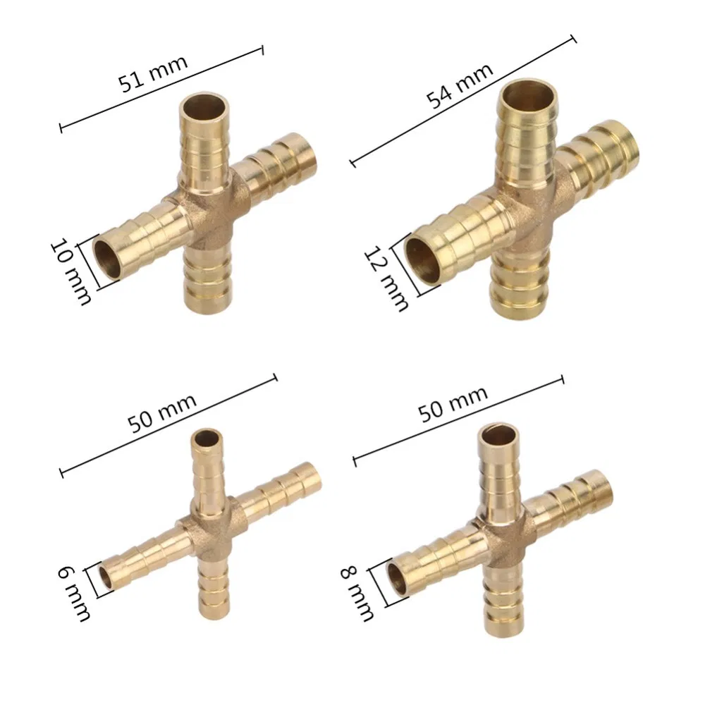 X Type 4 Way 4 6 8 10 12mm Hose Connector Brass Barb Pipe Fitting Joint Copper Barbed Adapter Coupling Pneumatic