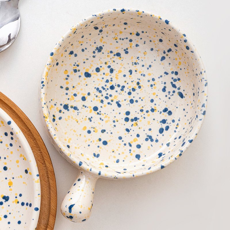 Ins Style Speckle Pattern Ceramic Bowl with Handle Home Kitchenware
