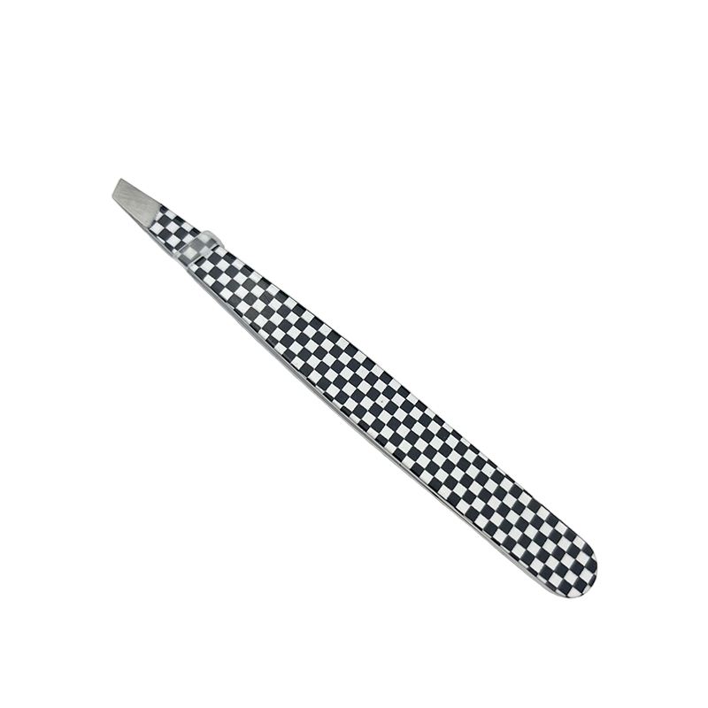 Superior Grip Slanted Precision Stainless Steel Eyebrow Tweezer with Grid Pattern
