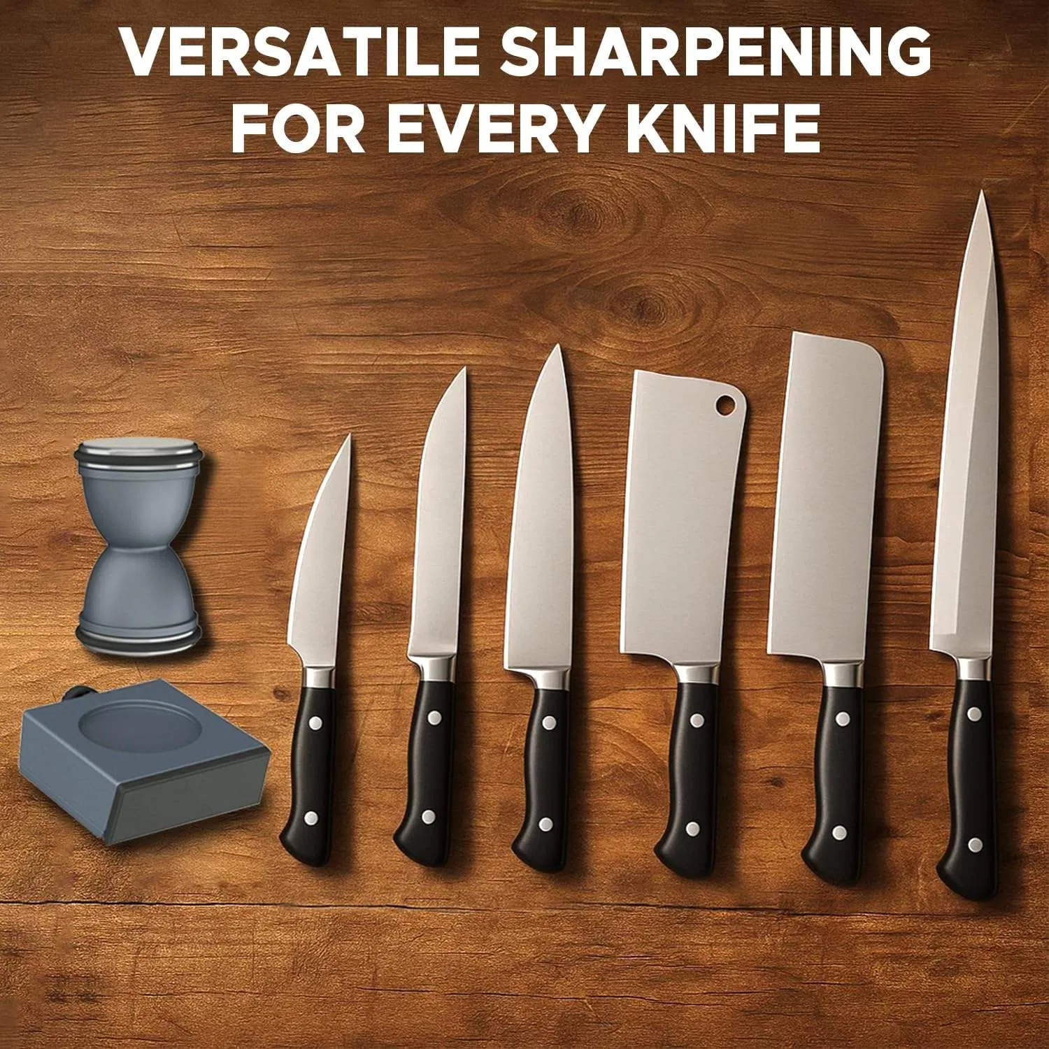 Wooden Rolling Knife Sharpener with Diamond & Ceramic Discs for Home Kitchen Gift Use