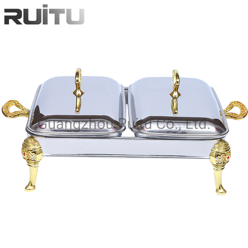 Tabletop Gold Crown Glass Cover Stainless Steel Portable Keep Food Warm Cooker Mini Chafing Dish Steam Cooking Pots Serving Steamer Food Warmer Set Fire Hot Pot