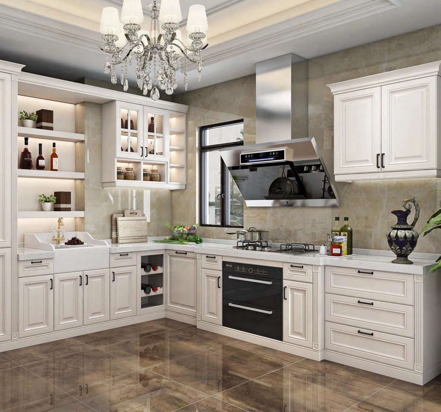 Factory Luxury MDF Wooden Cupboard Showcase Designs Large Drawer Kitchen Cabinet