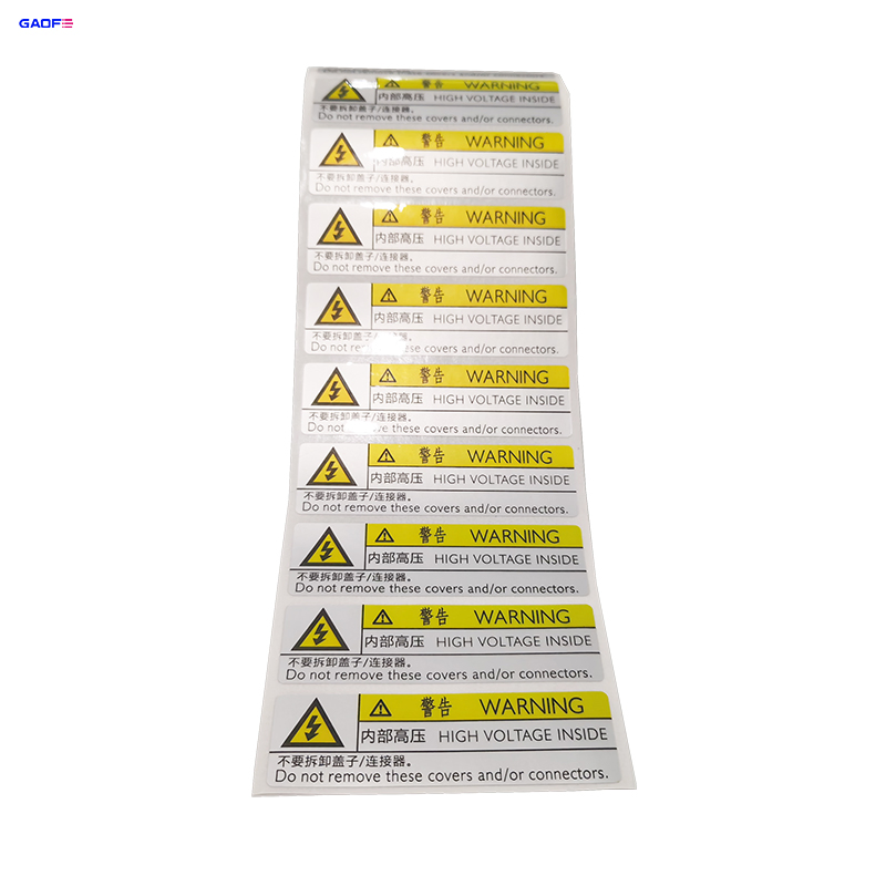 Warning Sliver Pet with Strong Glue Logo Customized Label Polyester Equipment Sticker