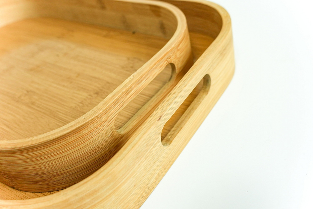 Restaurant Hotel Decorative Bamboo Serving Tray Set of 2 for Coffee Food Snack