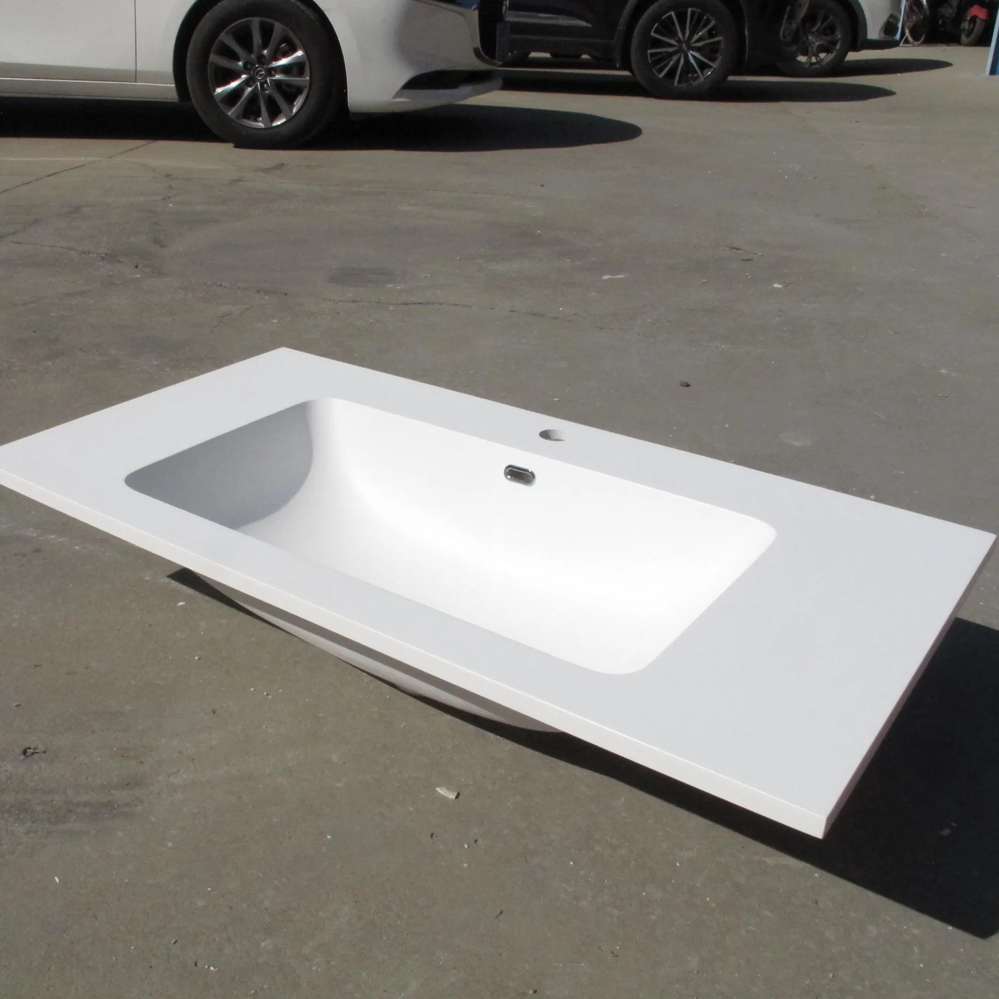 Modern Matte White Vanity Basin Hotel Bathroom Project Artificial Stone Shampoo Sink