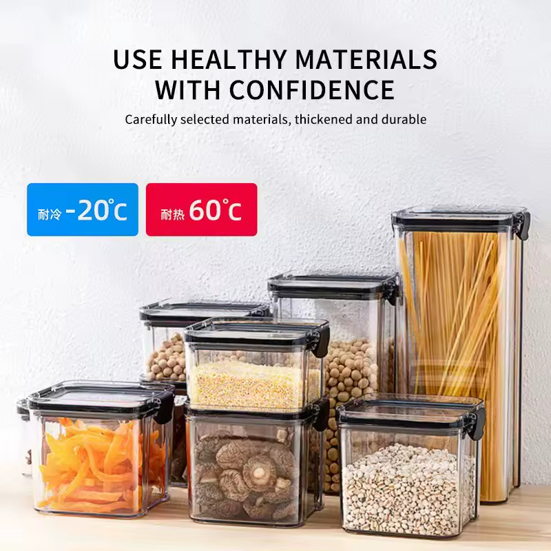 Wholesale Kitchen Transparent Clear Fridge Airtight Plastic Food Grain Storage Jar Box Container for Snack Dried Fruit