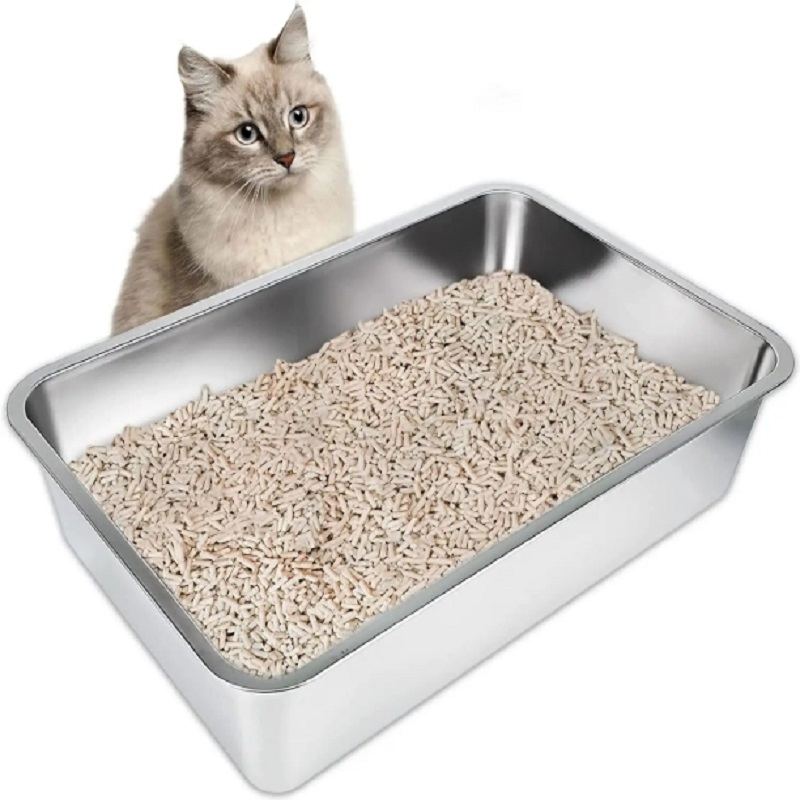 Stainless Steel Stylish Cat Litter Box with High Sides for Mess-Free Use