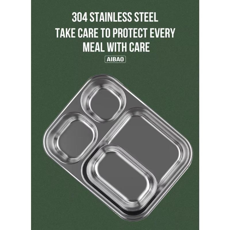 Classic Style Stainless Steel Lunch Box Plastic Lid Kids Rectangle Food Container