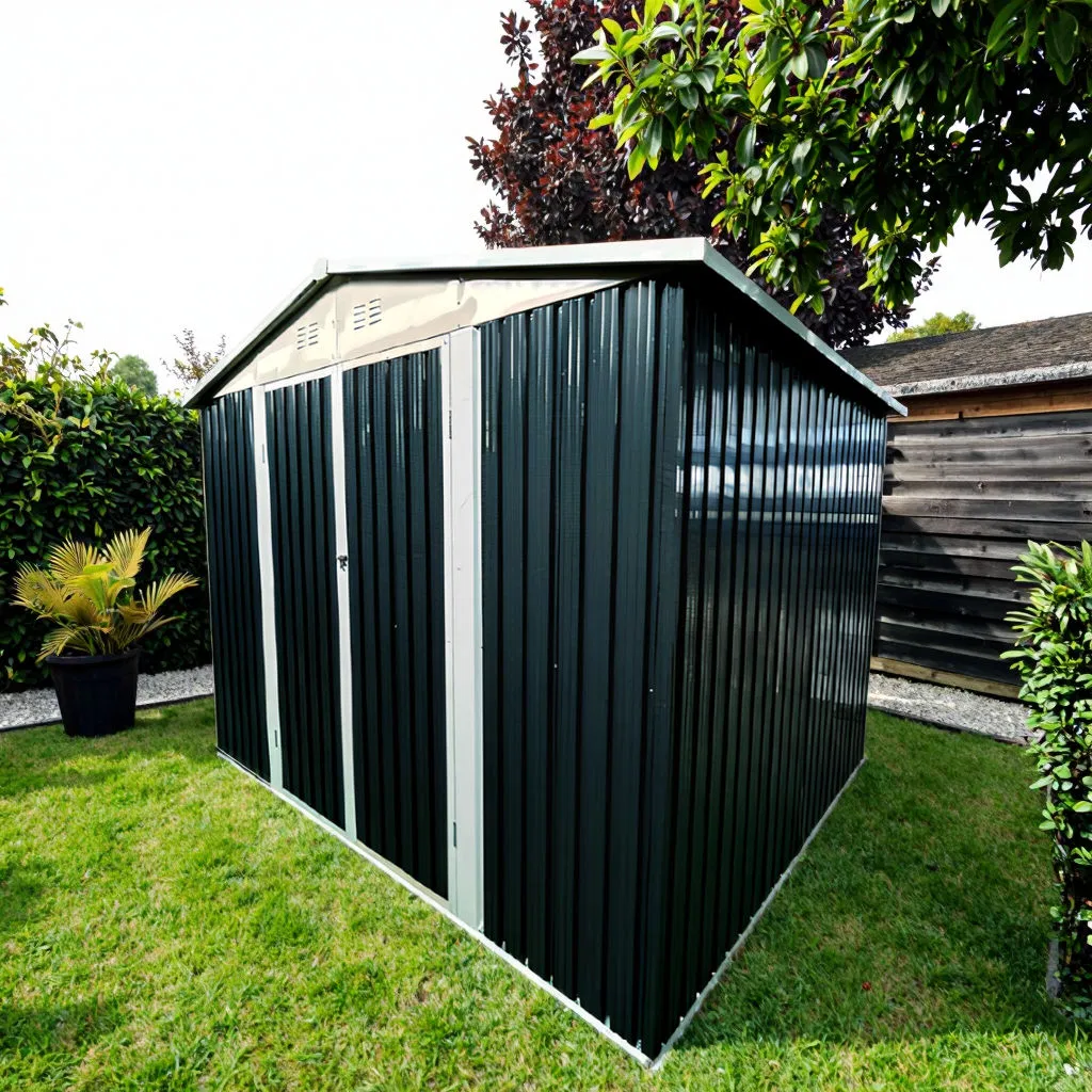10*12FT Modern Home Shed with Lockable Doors Suitable for Patio Furniture Storage and Tool Organization