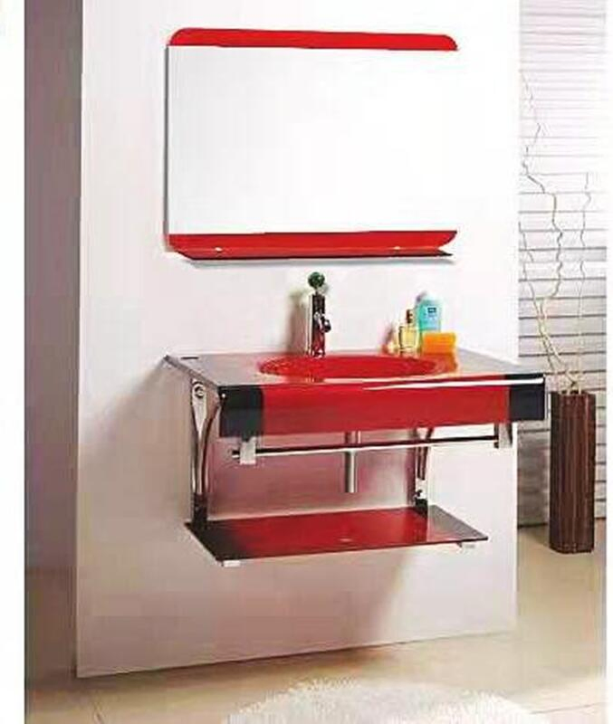 Настенная стеклянная раковина для ванной с зеркалом