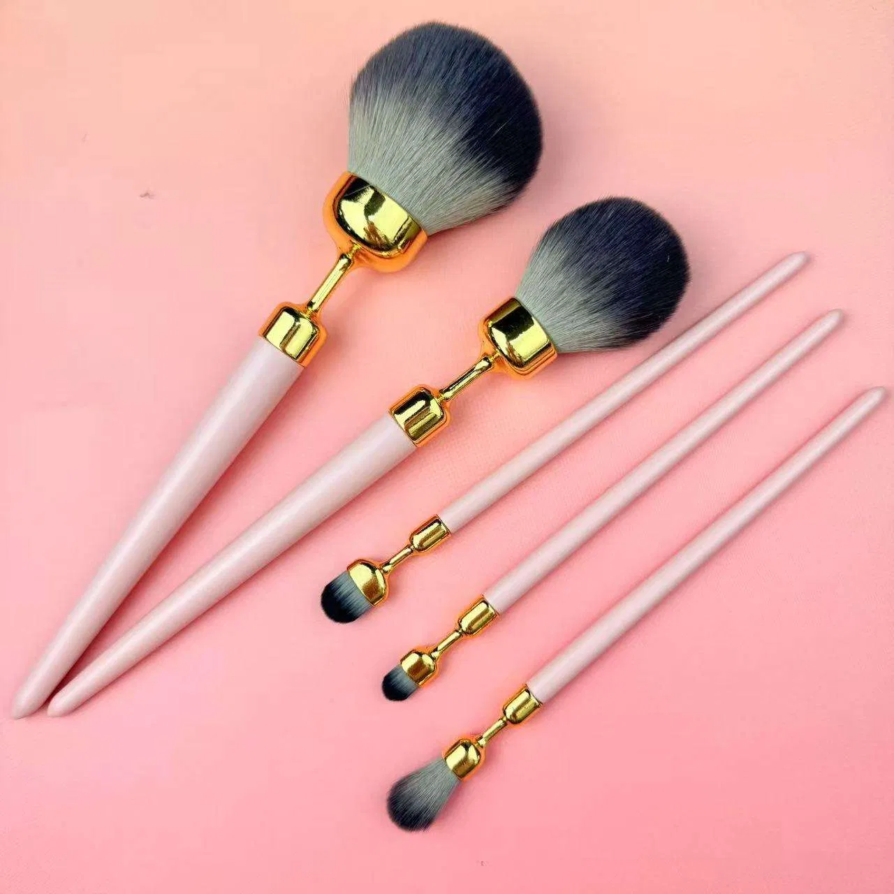 5PCS Plastic Handle Silk Print Surface Large Small Eyeshadow Makeup Brush Set